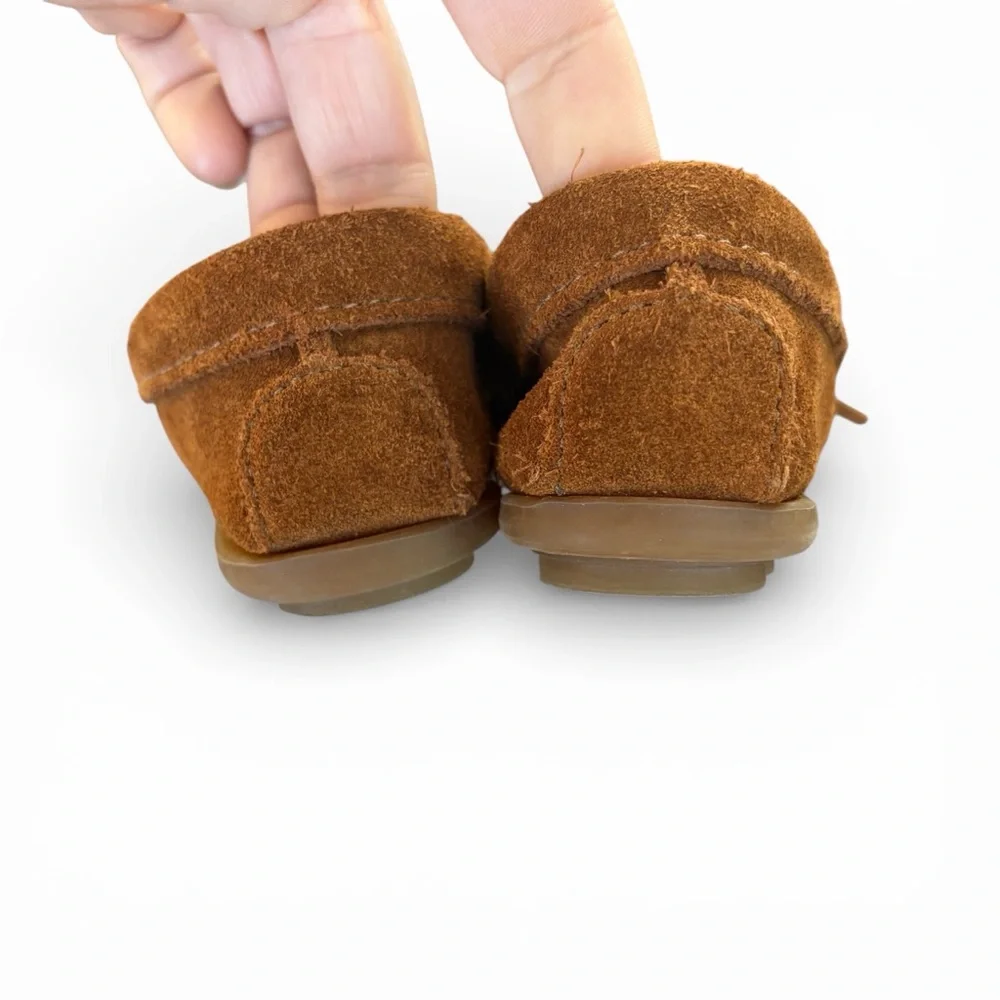 Minnetonka Kids Kilty Suede Moccasins Brown Fringe Slip On Shoes Size 7